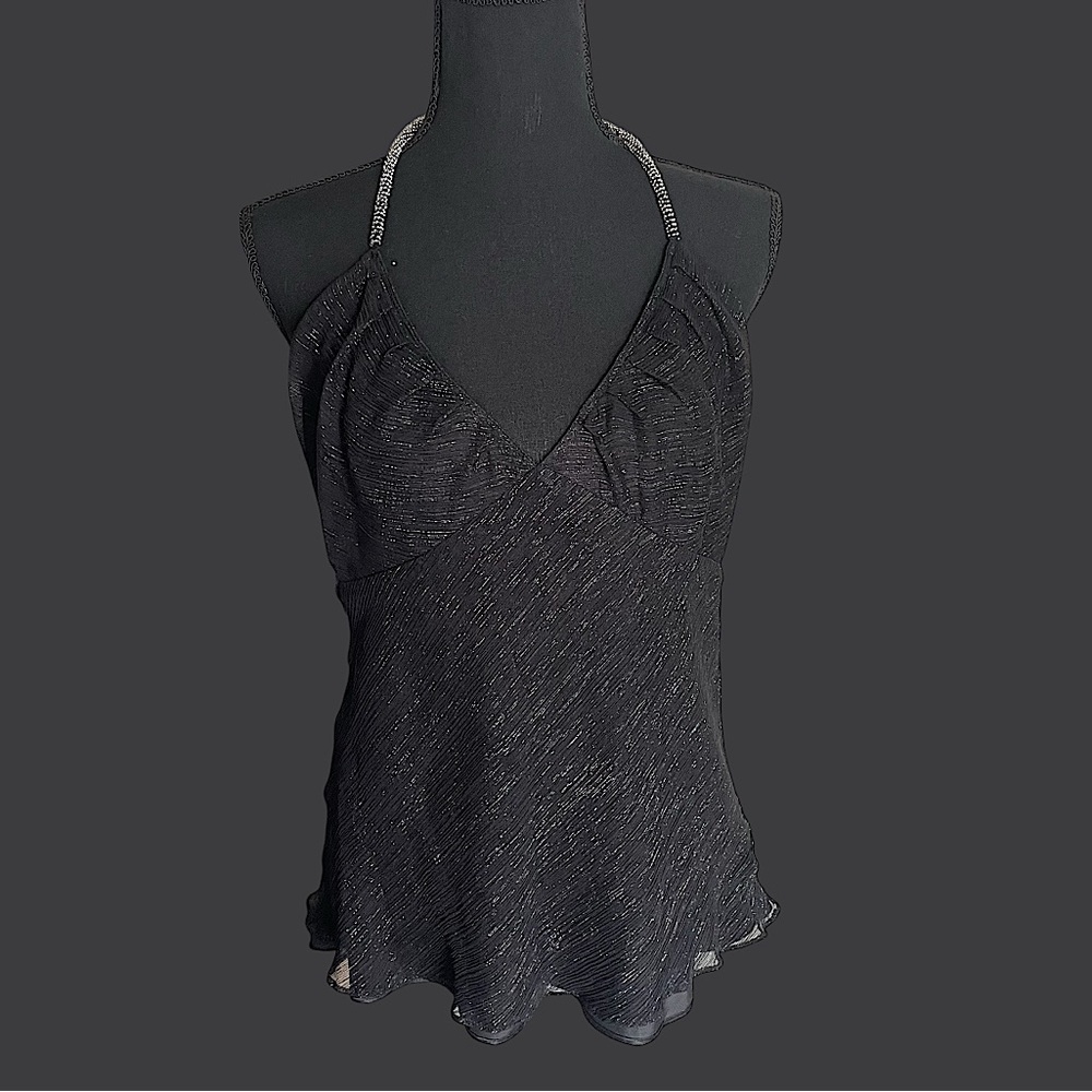 Beaded Neck Tie Y2K Express Halter Top Shimmer Low Back Size L